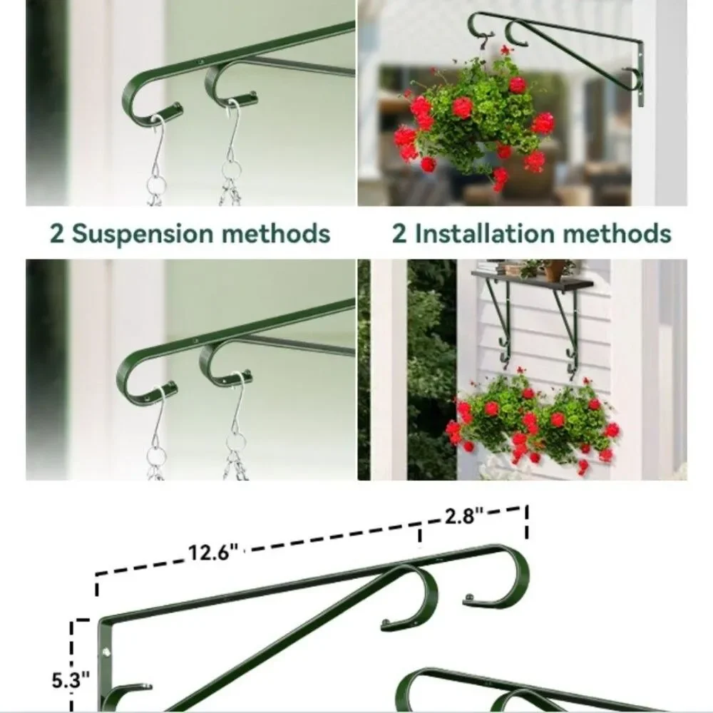 New 2-Pack Green Outdoor Metal Wall Bracket Plant Hangers